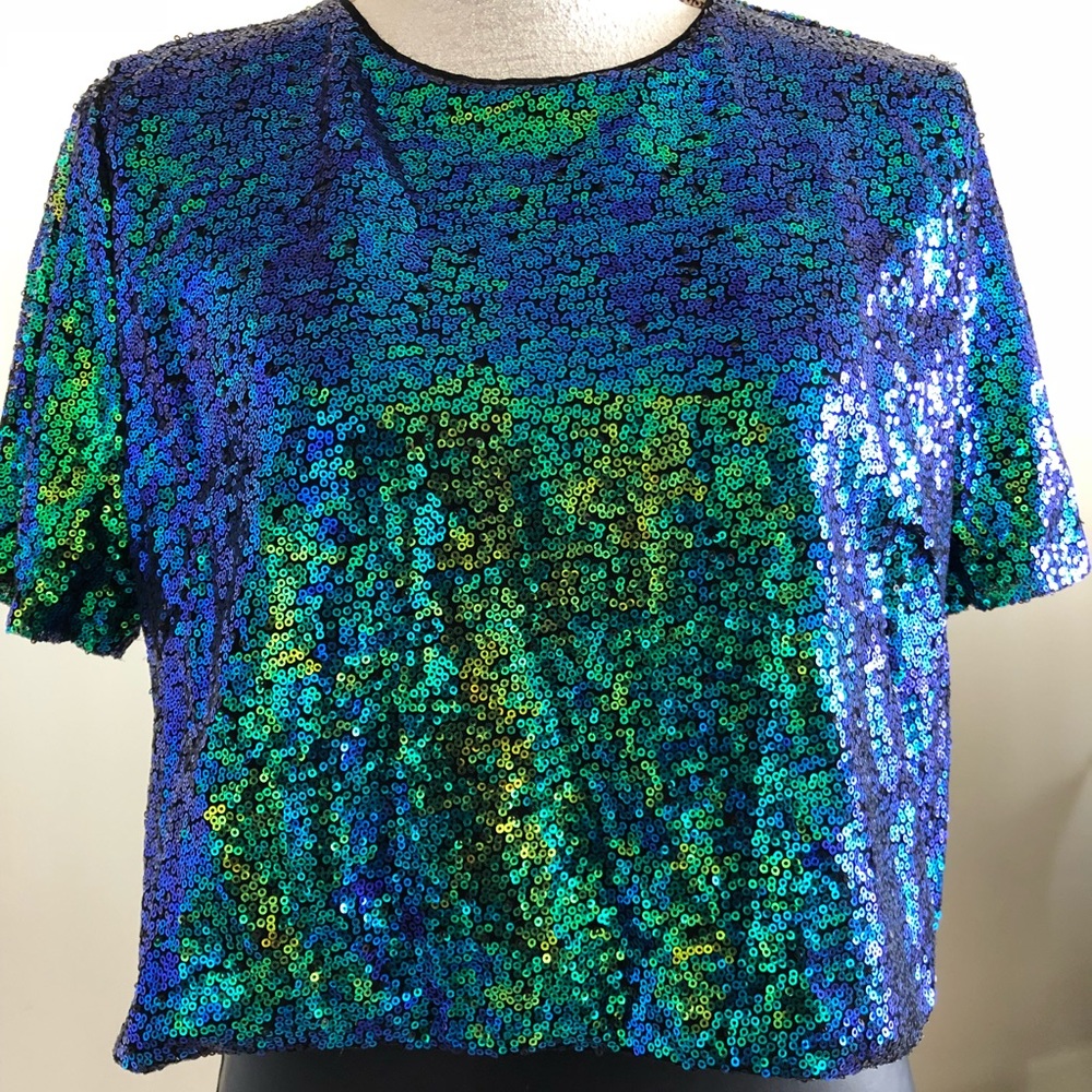 Blue/Green Sequins Crop Top